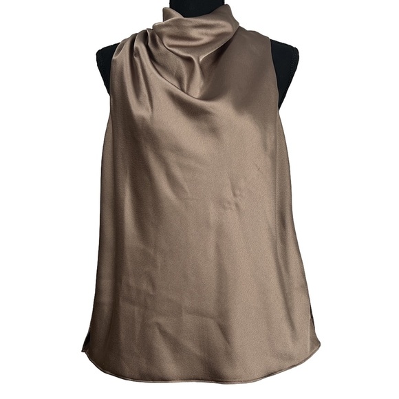 Halston Tops - Halston Draped Satin Brown Blouse, Size 8